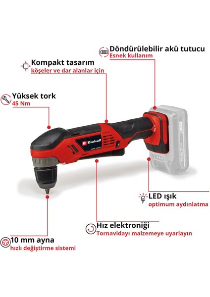 18 V Akülü Dik Açılı Vidalama, Şarj ve Akü Dahil Değildir modelleri
