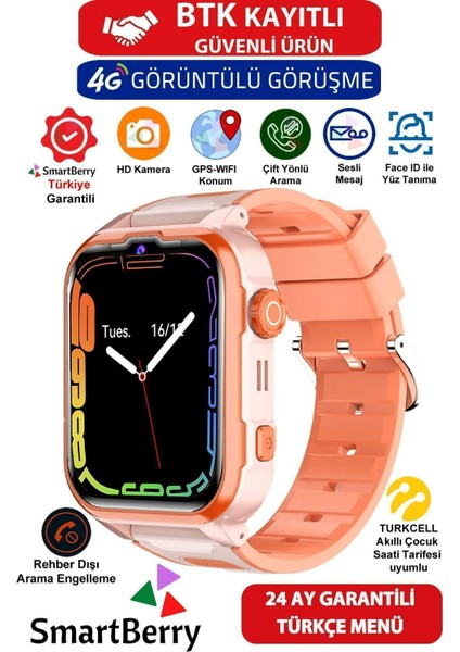 Turuncu Z50 Çocuk Akıllı Takip Saati, Gps, Wi-Fi, Görüntülü Görüşme, Sim Kartlı