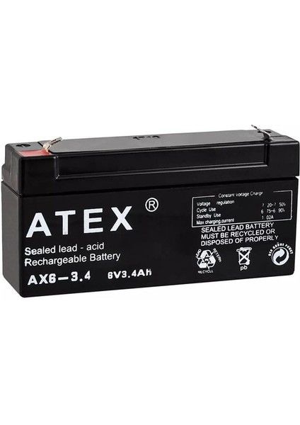 6 Volt - 3.4 Amper Yatık Akü