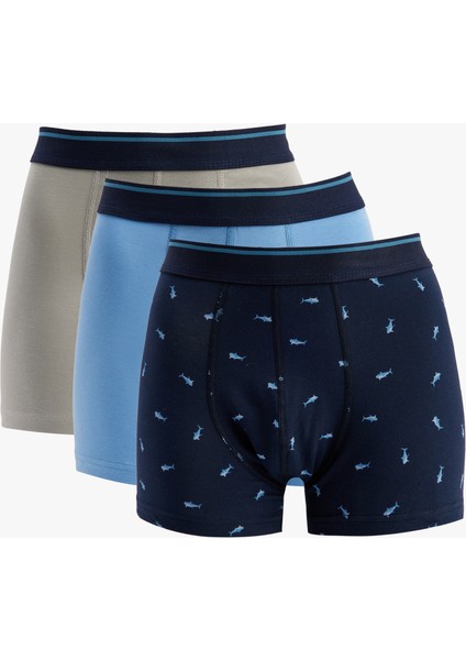 Yeni Sezon Balık Desenli Pamuklu 3'lü Boxer Seti