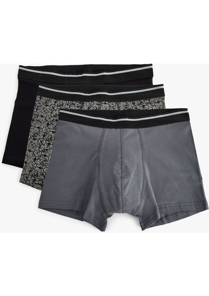 Yeni Sezon Pamuklu Slim Fit Soyut Desenli 3'lü Boxer Seti