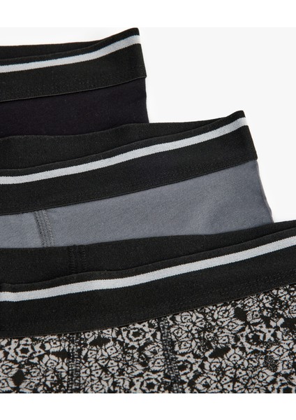 Yeni Sezon Pamuklu Slim Fit Soyut Desenli 3'lü Boxer Seti