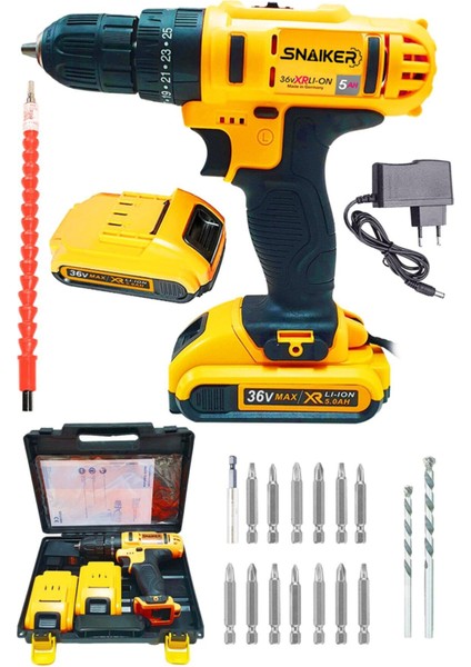 12V Ah Darbeli Metal Şanzuman Çift Akülü Vidalama Matkap 17 Parça Set Hediye