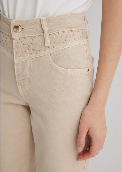 Martha Gold Premium Taşlı Krem Jean Pantolon 1010928-88600