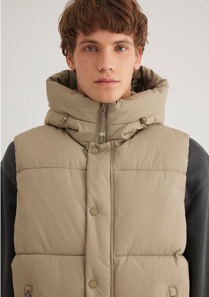 Kapüşonlu Bej Şişme Yelek 0110306-86749