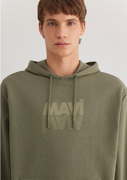 Mavi Logo Baskılı Kapüşonlu Haki Sweatshirt 0611317-71546