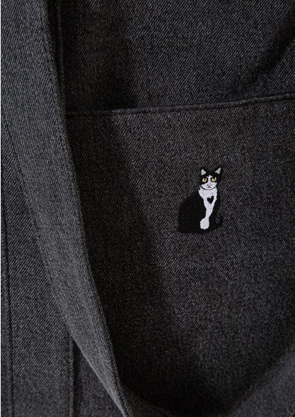 Kedi Nakışlı Antrasit Denim Çanta 1913284-22864