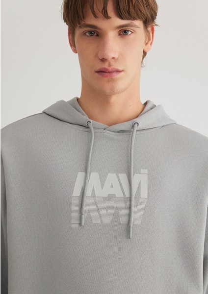 Mavi Logo Baskılı Kapüşonlu Gri Sweatshirt 0611317-70103