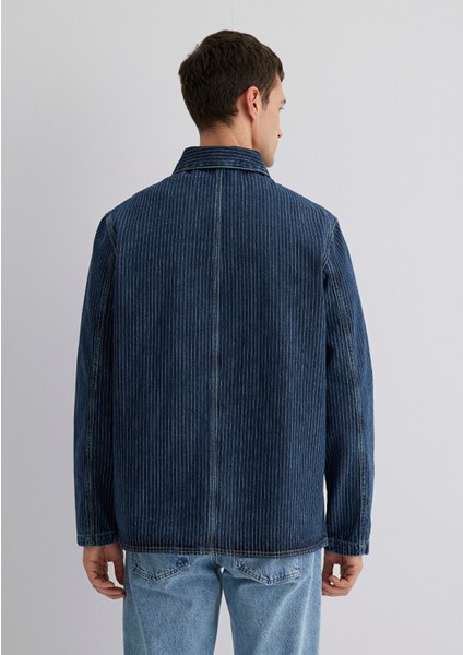 Victor Mavi Premium Indigo Mavisi Çizgili Jean Ceket 0110383-89304