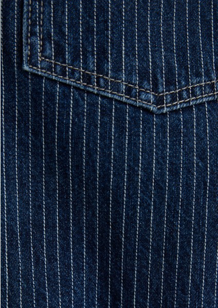 Victor Mavi Premium Indigo Mavisi Çizgili Jean Ceket 0110383-89304