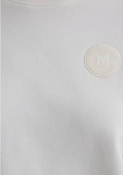 Mavi Patch Logo Bisiklet Yaka Ekru Sweatshirt 1S10296-70057