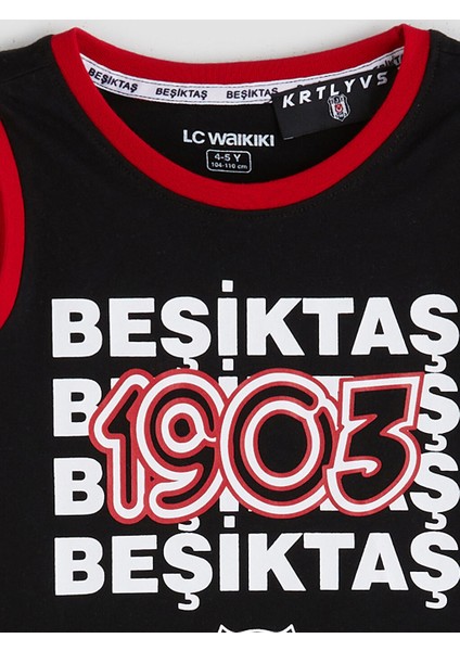Yeni Sezon Bisiklet Yaka Besiktas Baskili Erkek Cocuk Sortlu Pijama Takimi - S5IM36Z1