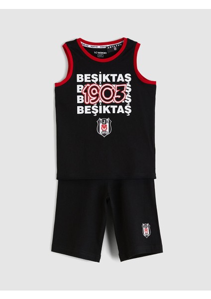 Yeni Sezon Bisiklet Yaka Besiktas Baskili Erkek Cocuk Sortlu Pijama Takimi - S5IM36Z1
