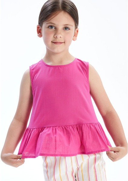 Yeni Sezon Regular Fit Poplin Volanli Kiz Cocuk Bluz - S5HY65Z1