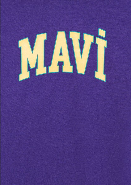 Mavi Logo Baskılı Kapüşonlu Mor Sweatshirt 6S10113-70692