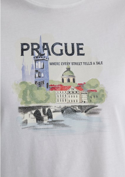Prague Baskılı Beyaz Tişört 1613059-70057
