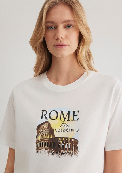 Rome Baskılı Beyaz Tişört 1613058-70057