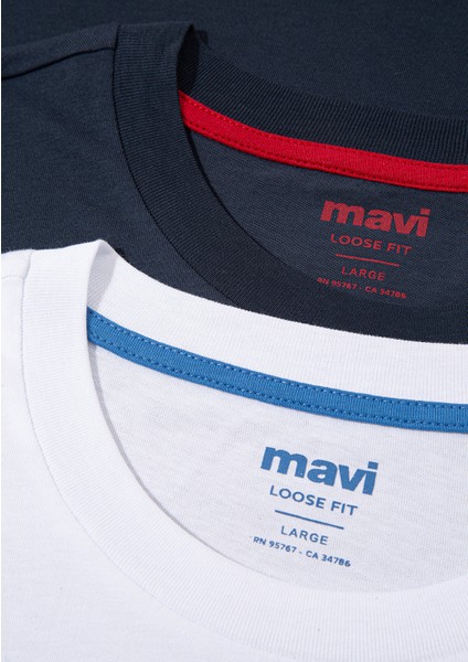 2li Mavi Mühür Logo Nakışlı Erkek Tişört 0612545-620