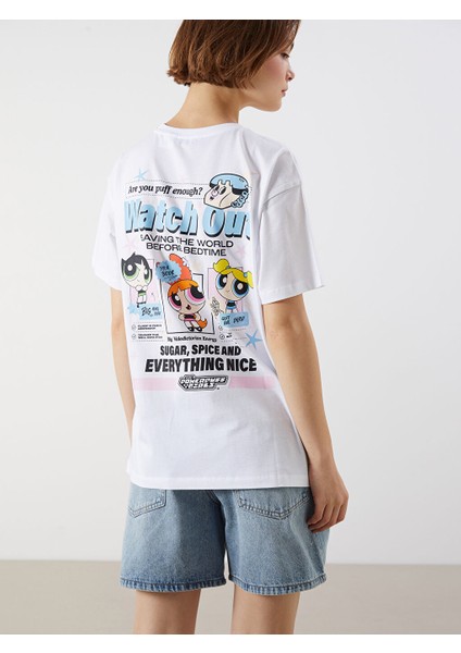 Yeni Sezon Bisiklet Yaka Powerpuff Girls Baskili Kadin Tisort - S5OY89Z8