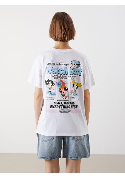 Yeni Sezon Bisiklet Yaka Powerpuff Girls Baskili Kadin Tisort - S5OY89Z8 indirimleri