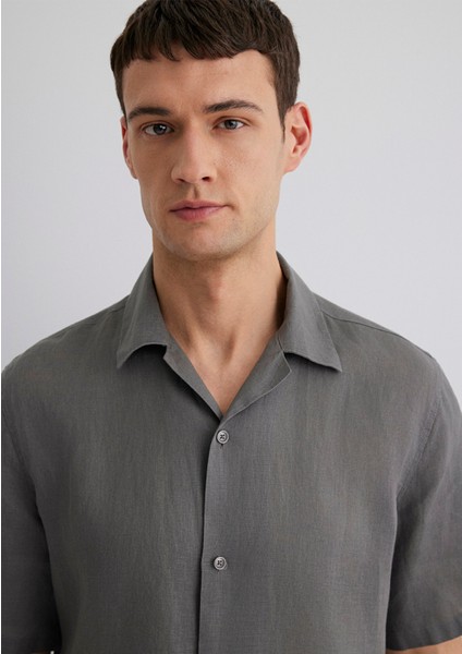 Antrasit Keten Gömlek 0211474-70096