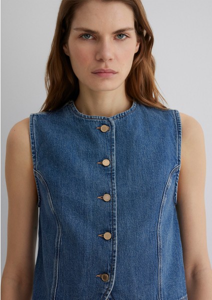Nini Gold Premium Vintage Koyu Mavi Jean Yelek 1110688-90154