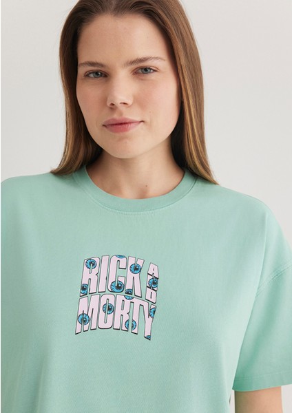 Rick And Morty Baskılı Yeşil Tişört 1613256-71732