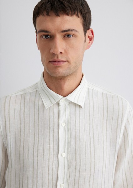 Yeşil Çizgili Ekru Gömlek 0211525-71481
