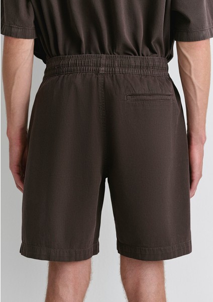 Keten Karışımlı Kahverengi Şort 0410278-86683