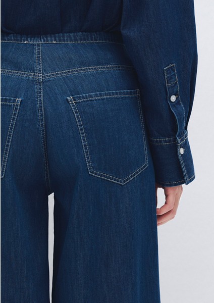 Beli Bağcıklı Lacivert Denim Pantolon 1010997-85481
