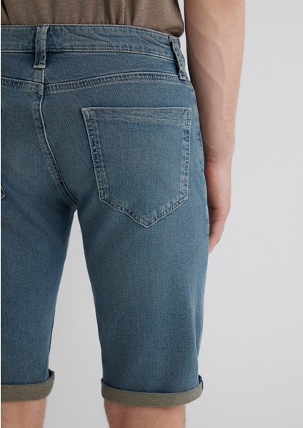 Nicholas Mavi Premium Vintage Puslu Indigo Jean Şort 0416089816