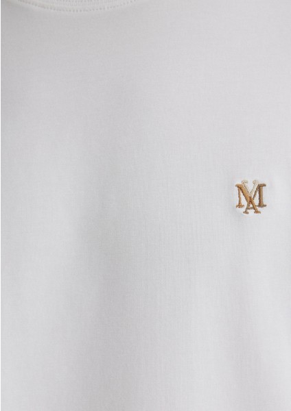 Mühür Logo Nakış Detaylı Beyaz Tişört 0612736-70057