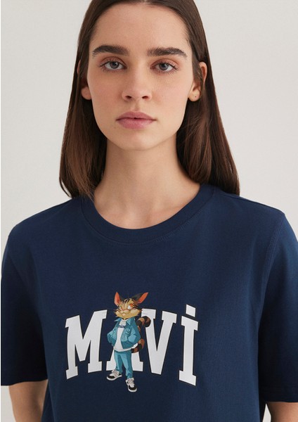 Kedi Logo Baskılı Lacivert Tişört 1613282-82454