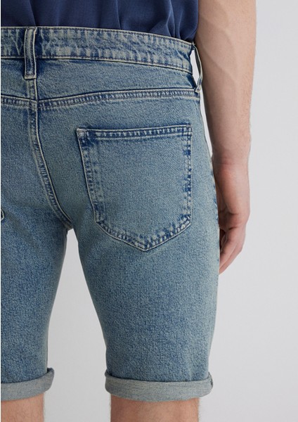 Tim Street Gölgeli Indigo Mavisi Jean Şort 0428489645