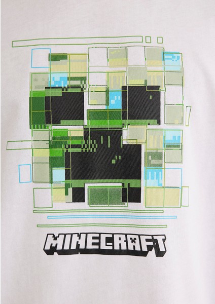 Minecraft Baskılı Beyaz Tişört 0612734-620