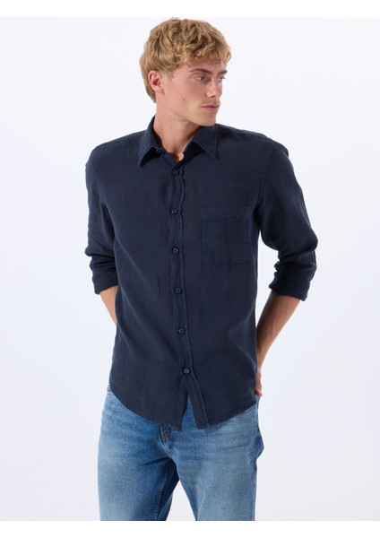 Regular Fit Gömlek Yaka Lacivert Erkek Gömlek Relegant