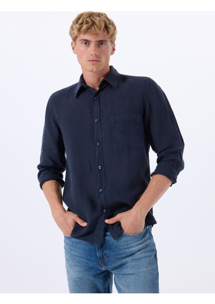 Regular Fit Gömlek Yaka Lacivert Erkek Gömlek Relegant modelleri
