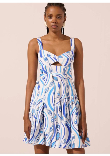 Kalp Yaka Desenli Mavi Kısa Kadın Elbise Ocean Eyes Selena fiyatları