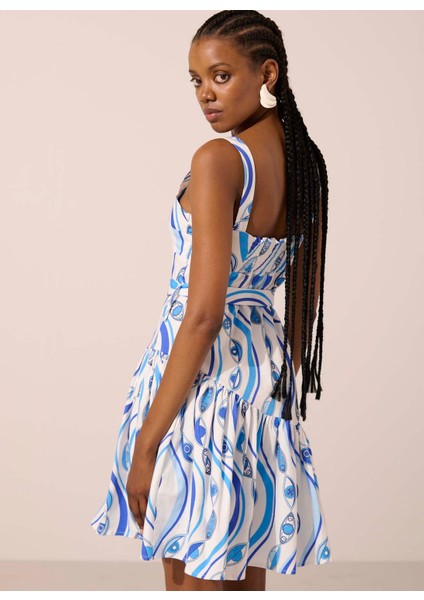 Kalp Yaka Desenli Mavi Kısa Kadın Elbise Ocean Eyes Selena modelleri