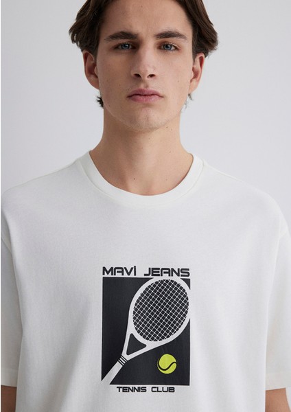 Mavi Tenis Logo Baskılı Ekru Tişört 0612707-70057