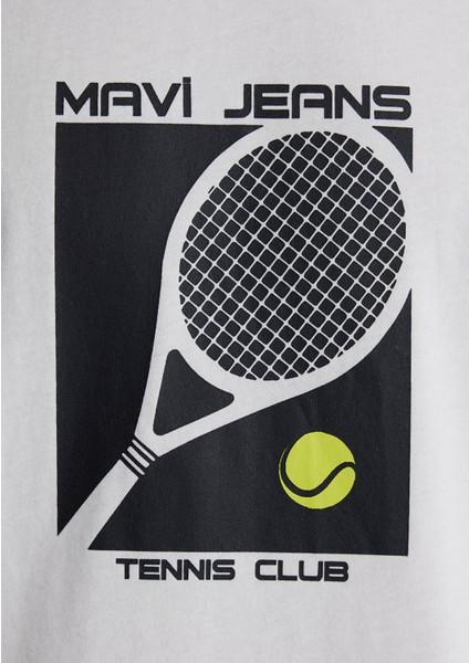 Mavi Tenis Logo Baskılı Ekru Tişört 0612707-70057