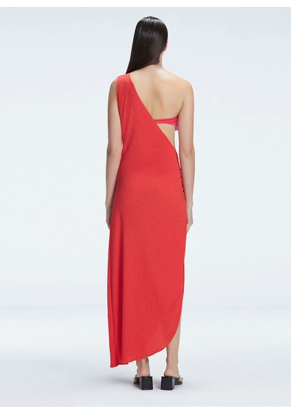 Tek Omuz Yaka Düz Kırmızı Standart Kadın Elbise Coralıne fiyatları