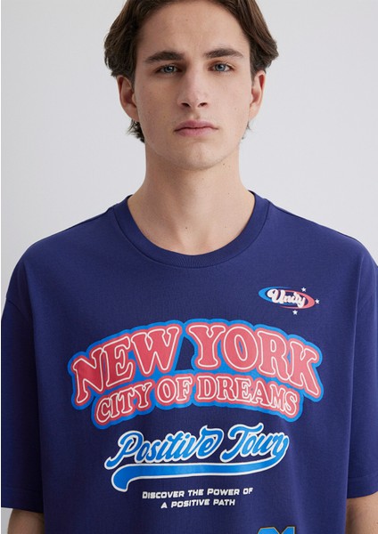 New York Baskılı Lacivert Tişört 0612815-70496