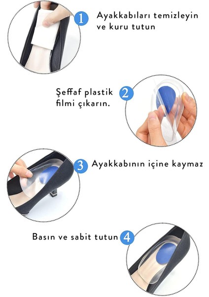 Konforlu Topuk Destek Yastığı, Silikon Ortapedik Tabanlık, Rahat ve Gizli Kullanım