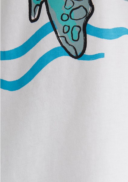 Indigo Turtles Baskılı Ekru Tişört 1613532-70057