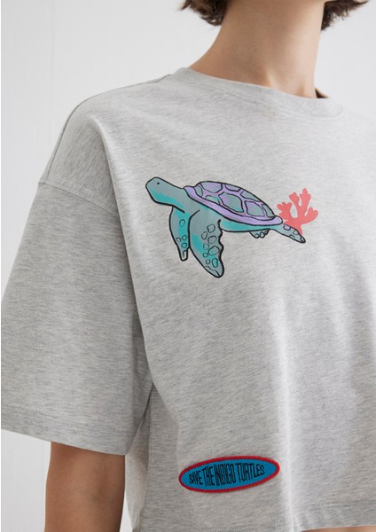 Indigo Turtles Baskılı Gri Tişört 1613533-87033