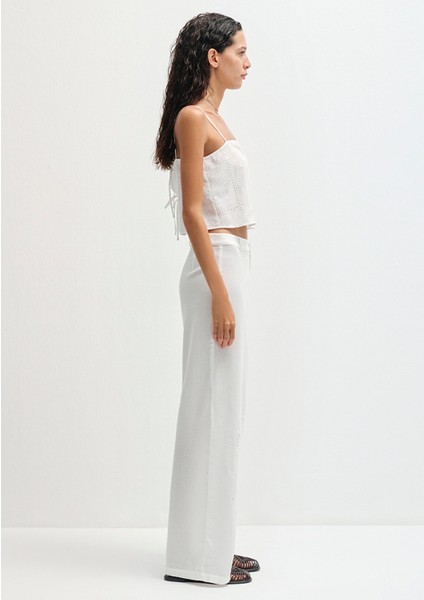 Nakışlı Beyaz Pantolon 1011052-70057