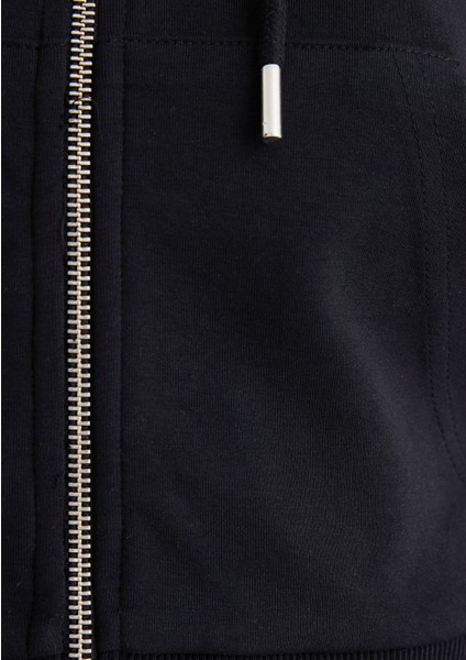 Kapüşonlu Siyah Interlok Sweatshirt 1S10424-900