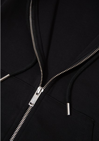 Kapüşonlu Siyah Interlok Sweatshirt 1S10424-900