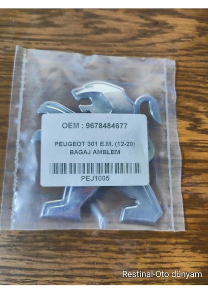 Peugeot 301 Bagaj Arma 2012-2020 Yılları Arası Uyumlu Pejo 301 Bagaj Logo Aslanı 3m 3D Krom fiyatları